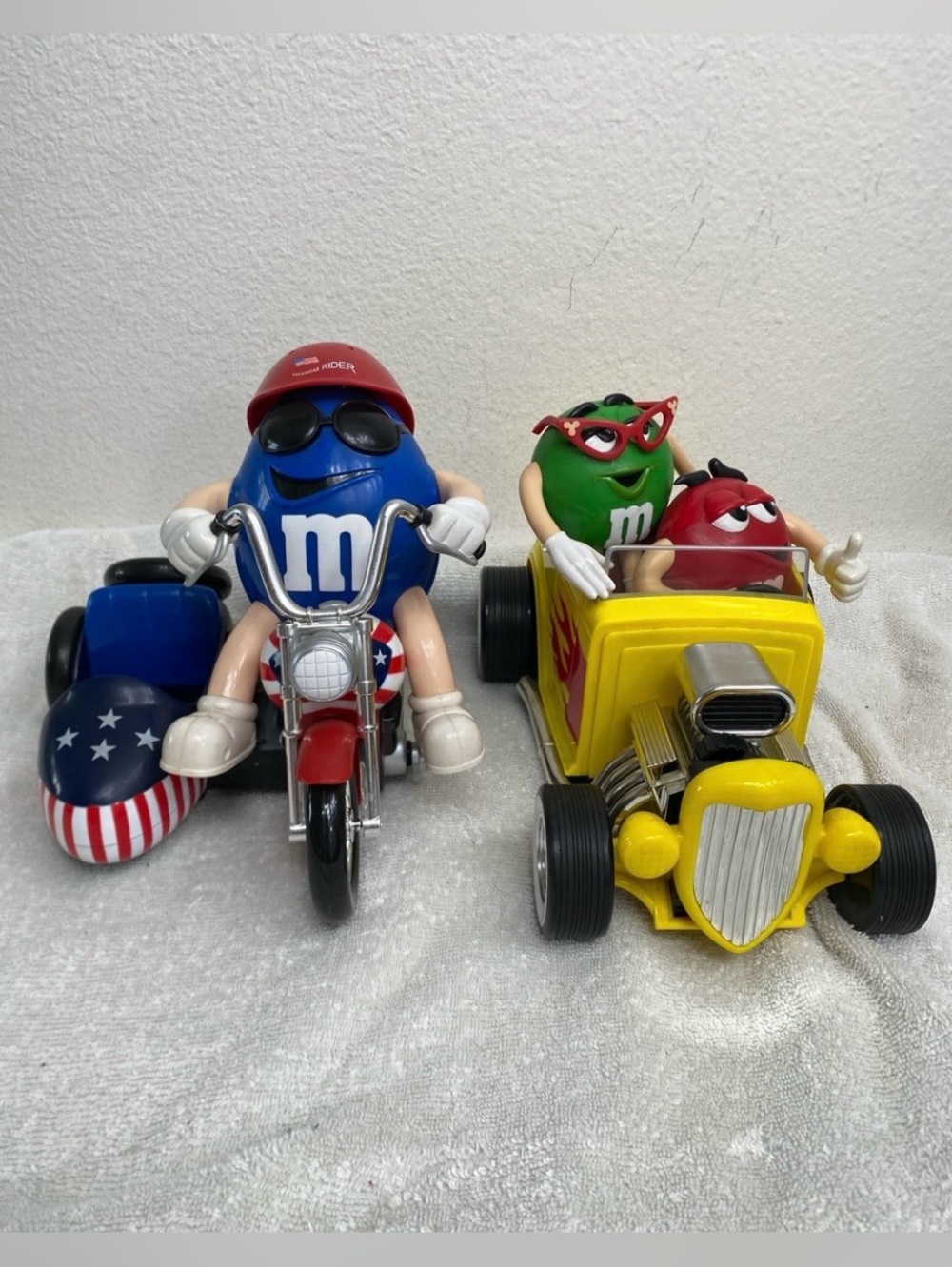 Vintage M&M's Plastic Freedom Motorcycle Rider + Flame Hot Rod Figurine Retro